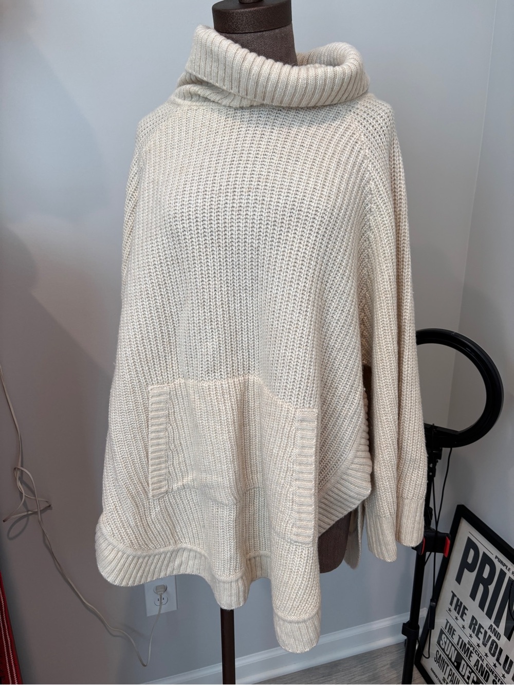 UGG Cream Cowl Neck Chunky Knit Poncho Sweater
